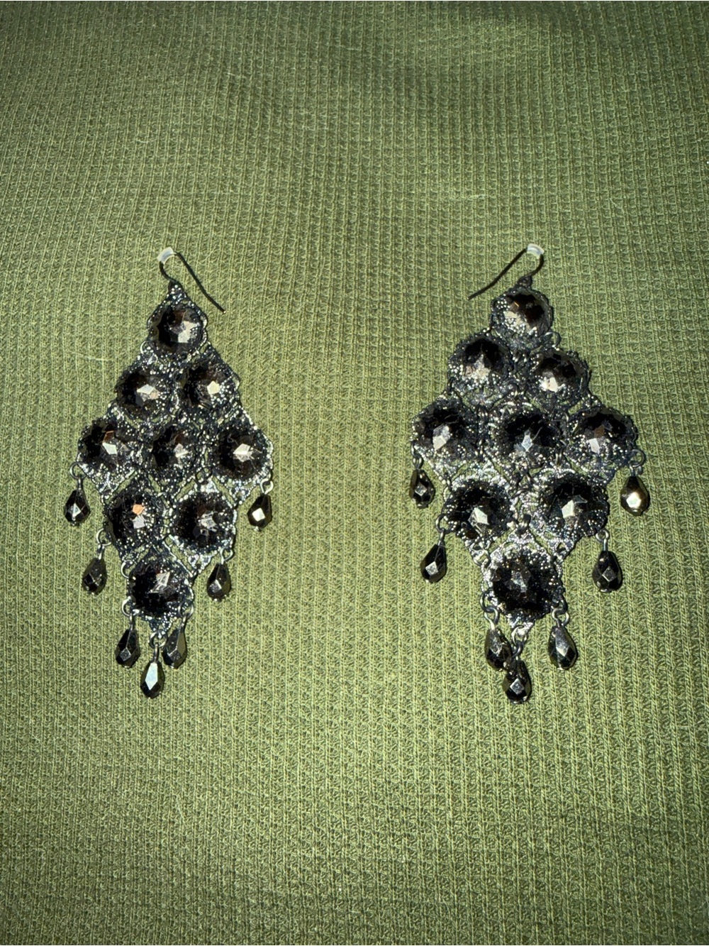 Elegant Black Crystal Chandelier Earrings - Unbranded